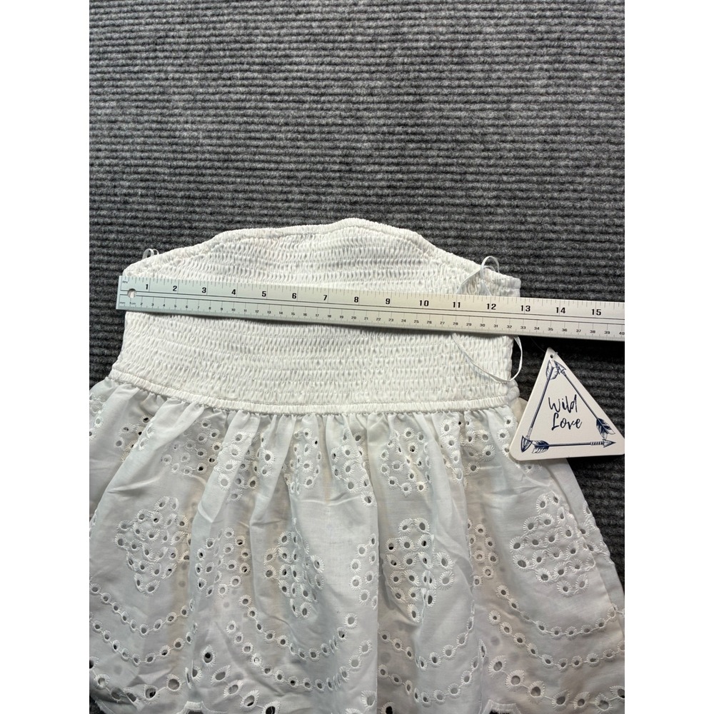 Wild Love Womens White Eyelet Lace Smocked Peplum Tube Top Strapless Cottage Med - Picture 5 of 9